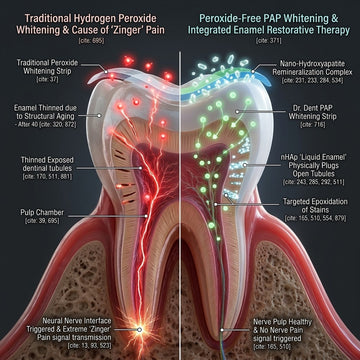 Dr. Dent Purple Whitening Strips — three-layer enamel therapy. Peroxide-free PAP · Hydroxyapatite · Equipment-free.
